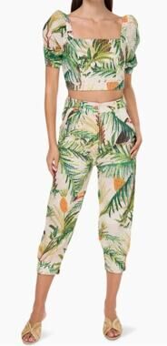 Farm Rio Pants XS Toucan Paradise Eyelet Tropical Boho Summer Resort Chic Party